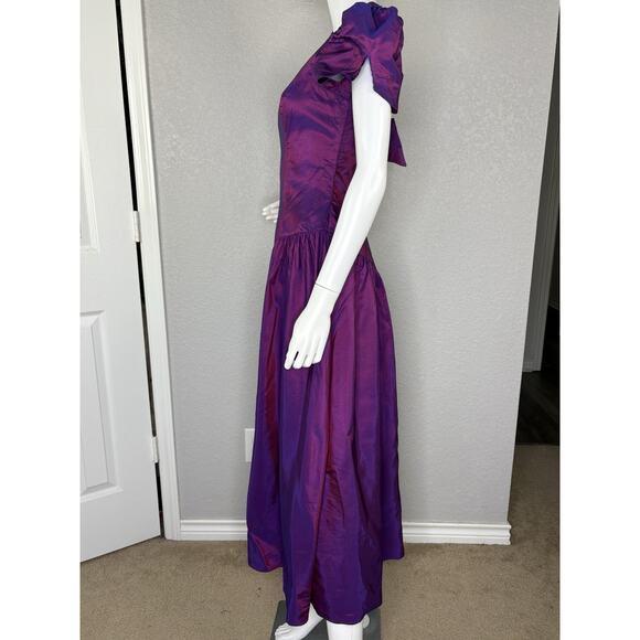 Vintage 80s Alfred Angelo Midi Dress Puff Slv Iridescent Purple Taffeta Prom S - Picture 4 of 12